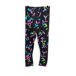 Vintage 80s Black Abstract Retro‎ Print Leggings Stretch Pants Pink Purple Black